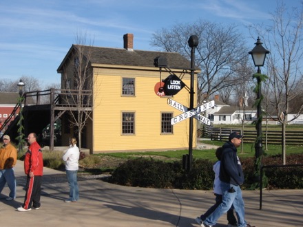 A historic building and a retro track suit. Welcome to Greenfield Village!