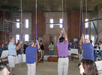 Bellringers in mid-peal