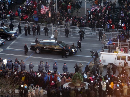 President Barack Obama in his limousine