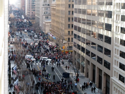 Crowds waiting to enter the parade area