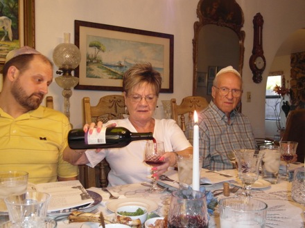 Bev pouring the wine