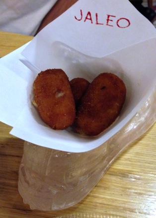 Chicken fritters served in a shoe