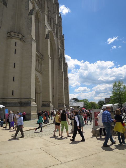 People dwarfed by the entrance