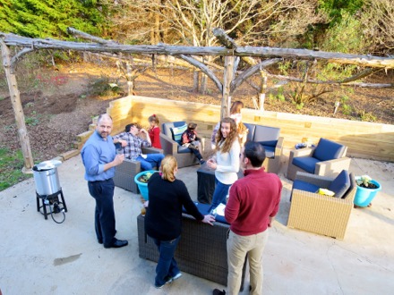 Everyone gathers on the back patio