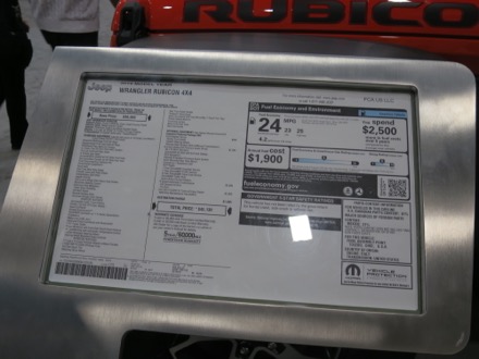 Jeep Wrangler Rubicon price sheet