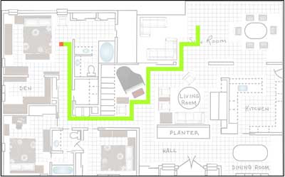 Map navigation demo. The robot knows how to get from point A to point B by planning a route on the map.