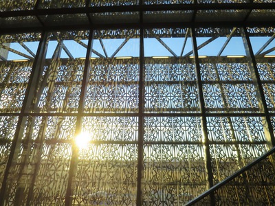 Looking through the exterior walls of the museum