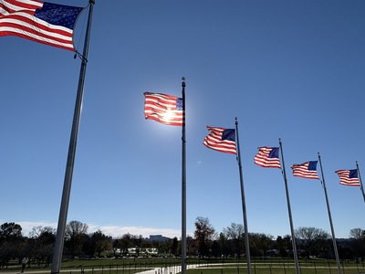 Flags around the monument. It was a very windy day.