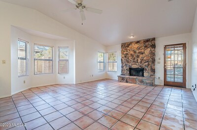 Family room and fireplace