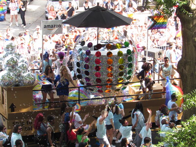 Even better, a giant DJ booth decorated like a disco ball