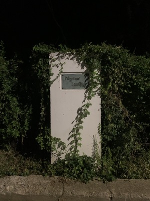 Overgrown Pilgrims Landing marker looks creepy