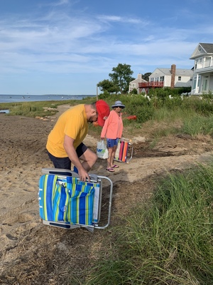 Packing up to leave the beach