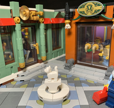 Courtyard with a cat statue